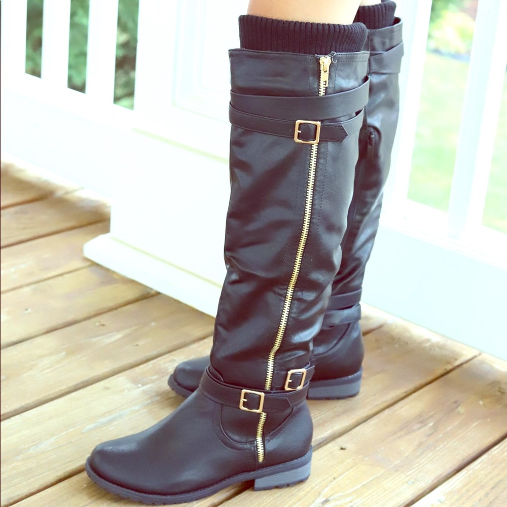Black Boots with Gold Buckle
